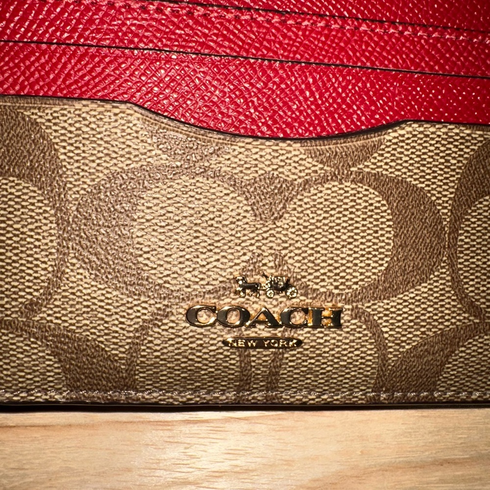 Coach Signature Red and Brown Key Card Holder - Picture 4 of 9